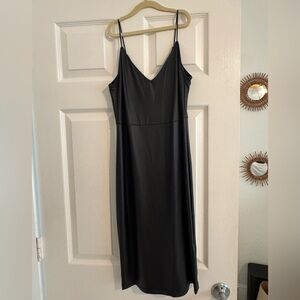 Golden Bar Black Faux Leather Slip Dress